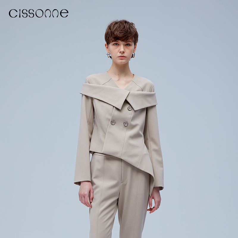 CISSONNE赛颂春款TR面料设计感气质时髦修身西装外套