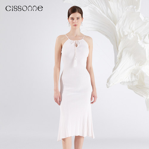 CISSONNE/赛颂浅粉色吊带连衣裙