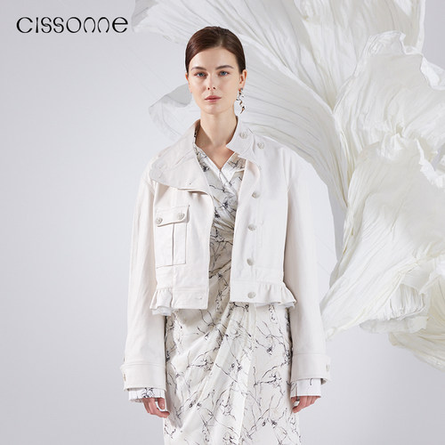 CISSONNE时髦短款皮衣夹克外套