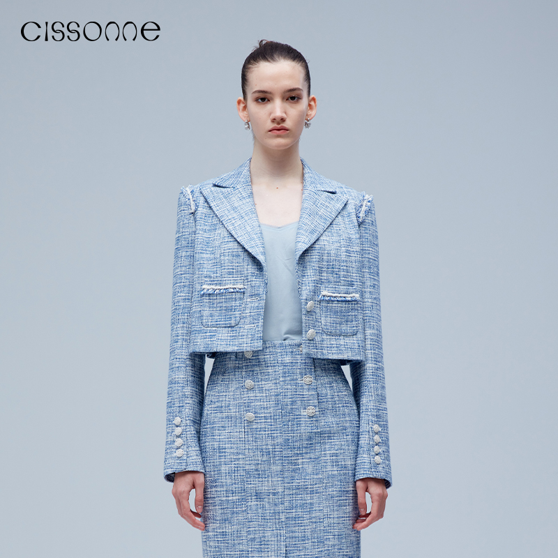 【博主同款】CISSONNE赛颂短款花呢撞色小香风外套