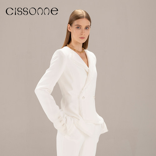 CISSONNE西服白色喇叭袖法式