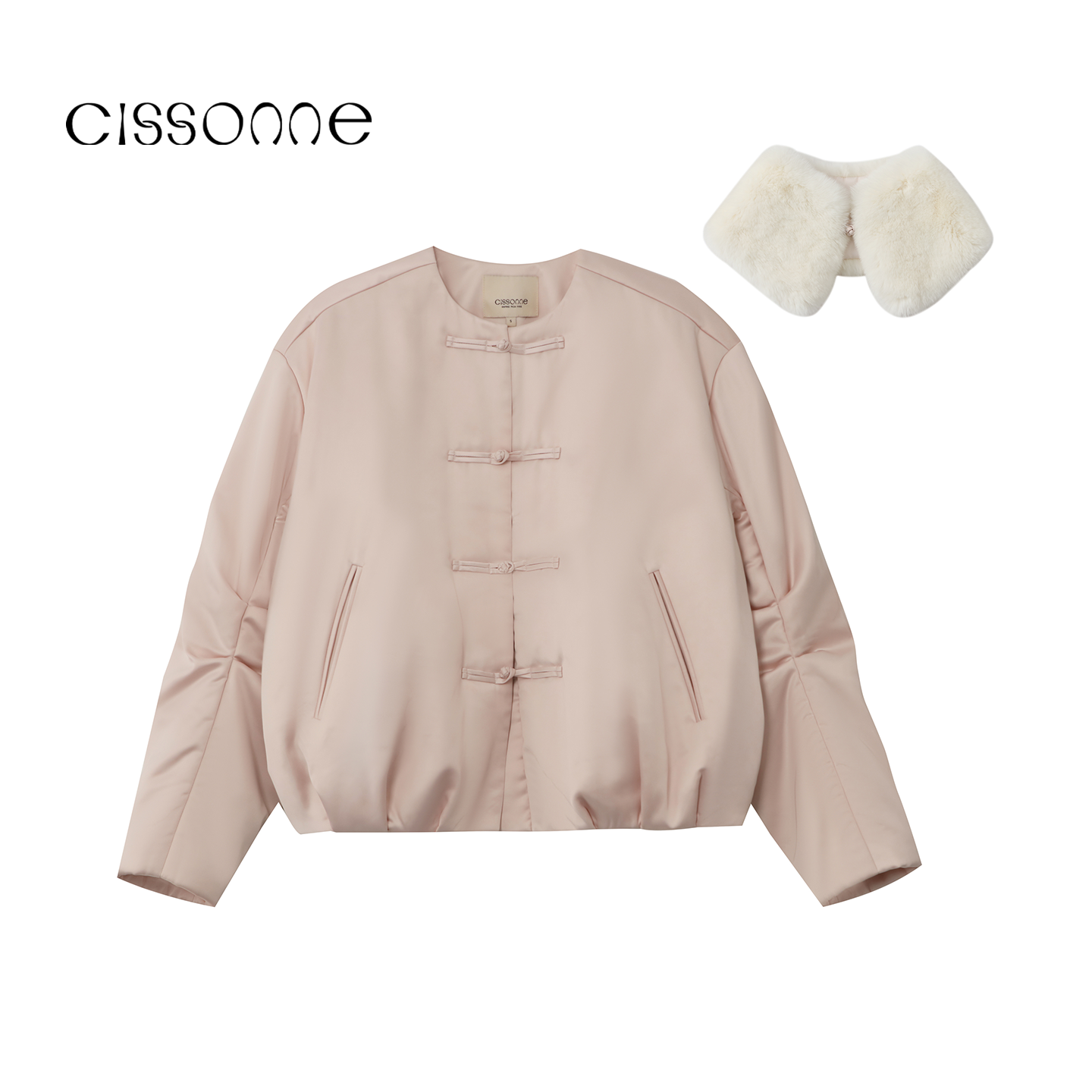 【早春新品】CISSONNE赛颂獭兔毛领哑光缎新中式廓形棒球夹克棉服,女装/女士精品,棉衣/棉服,淘宝优惠券,粉丝福利购,淘宝优惠卷