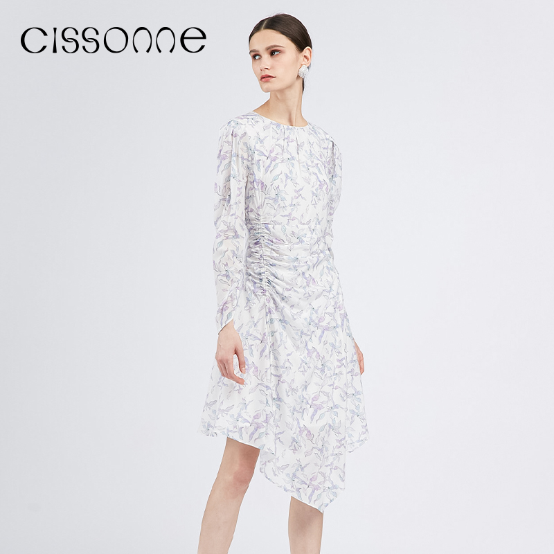 CISSONNE赛颂春夏紫色印花连衣裙