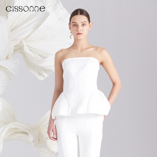 CISSONNE赛颂仿醋酸抹胸礼服上衣