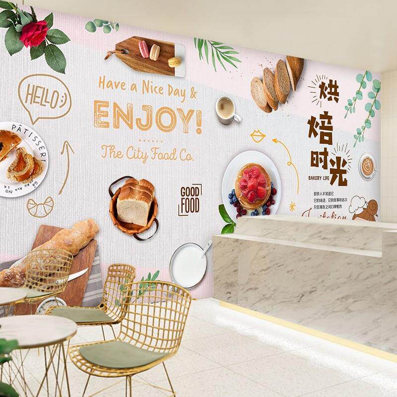 网红蛋糕店墙纸烘焙面包店壁纸欧式甜品店装饰墙布创意甜品墙布