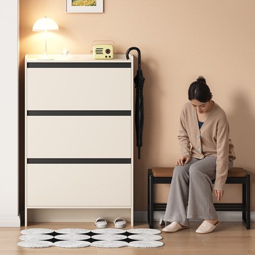 全实木超薄翻斗玄关鞋柜