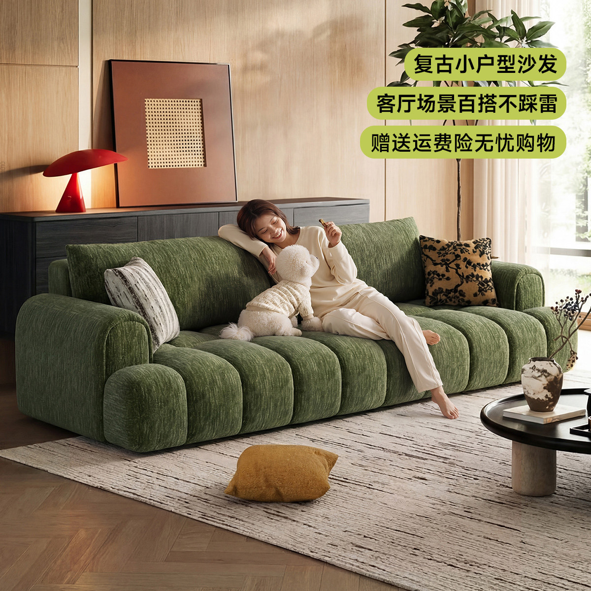 沙发客厅2026新款政府补贴小户型双人直排布艺云朵复古风佛山家具
