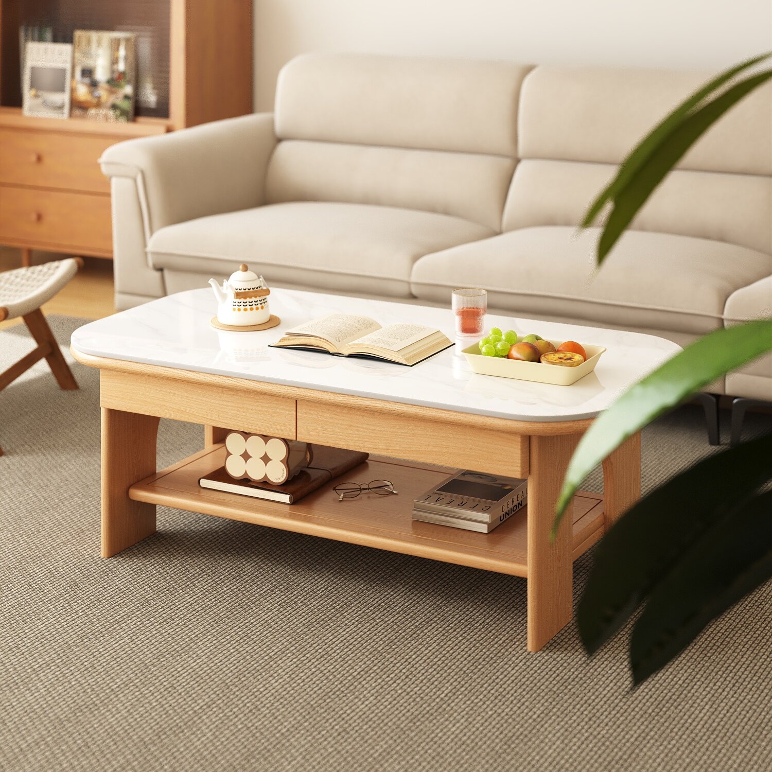 实木岩板茶几客厅家用阳台茶桌小户型高端2026新款轻奢艺术感桌子,住宅家具,茶几,淘宝优惠券,粉丝福利购,淘宝优惠卷