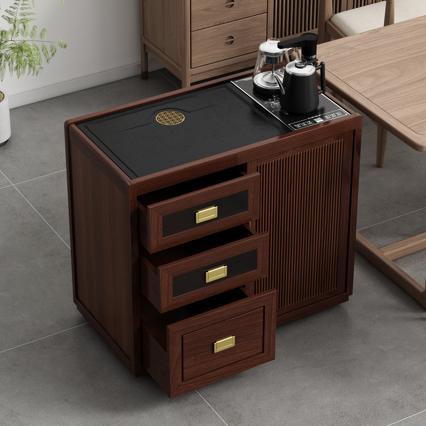 思薇梦茶桌实木小茶台家用茶水柜