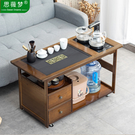 Di động bàn trà bàn trà nhà gỗ chắc chắn trà xe đẩy phòng khách bàn cà phê sofa bên tủ bộ ấm trà khay ấm đun nước tích hợp bàn trà mặt đá chân gỗ