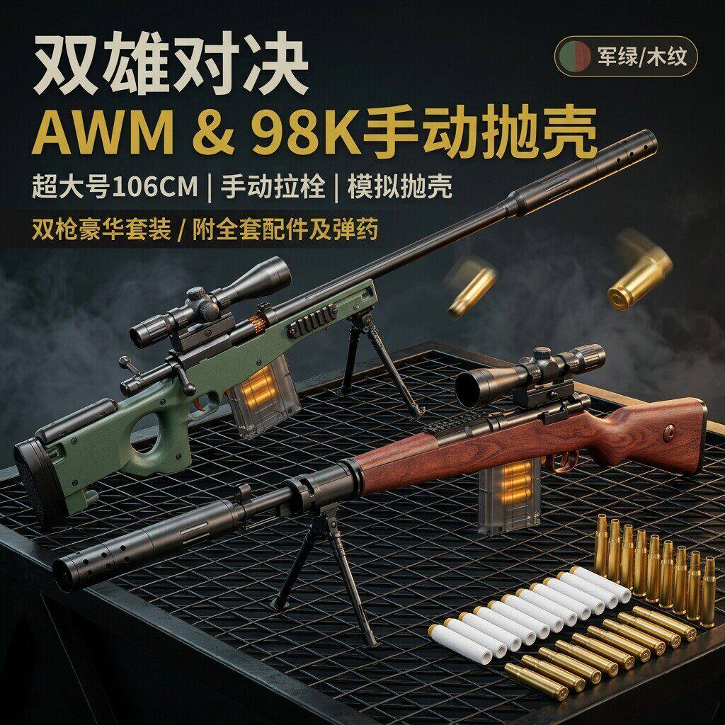 三角洲awm狙击玩具抛壳软弹枪98k克儿童男孩子手动拉栓枪射击M416
