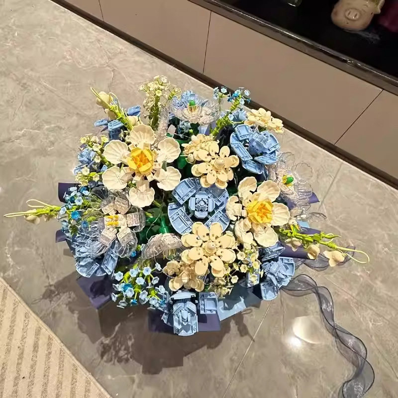积木花抱抱桶玫瑰花束手工拼装diy全套材料送女生节日儿童节礼物图片