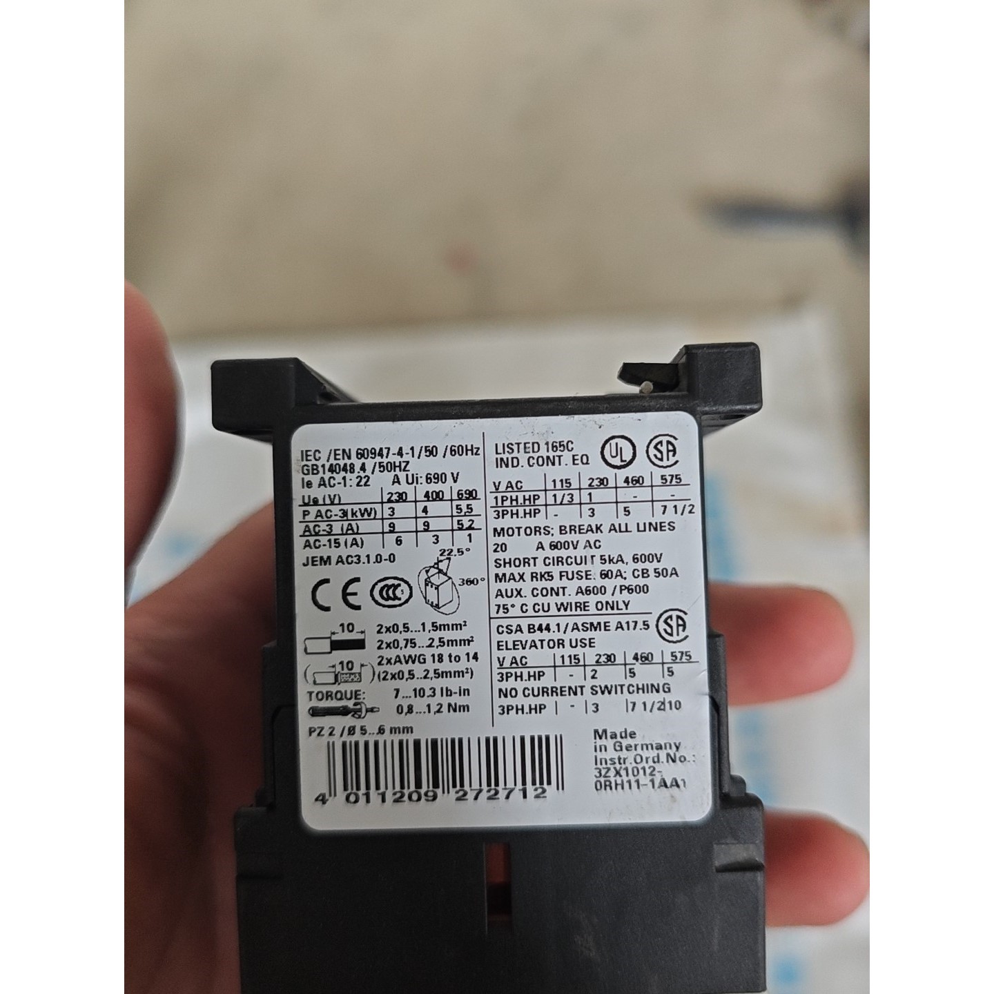 接触器3ZX1012-0RH11-1AA1,辅助3RH