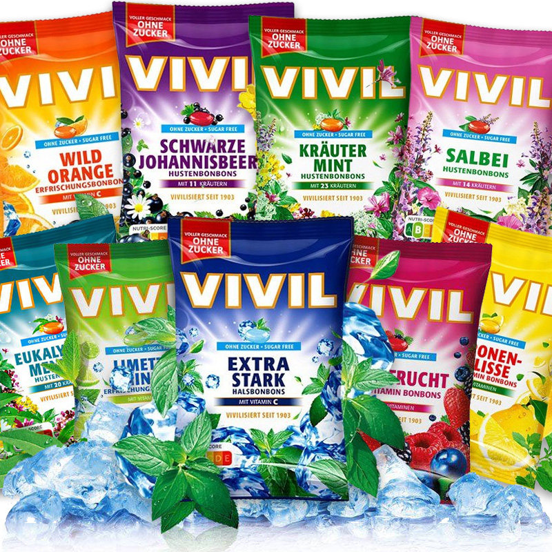 现货德国vivil无糖薄荷糖柠檬桉树超强清凉提神犯困高考120g