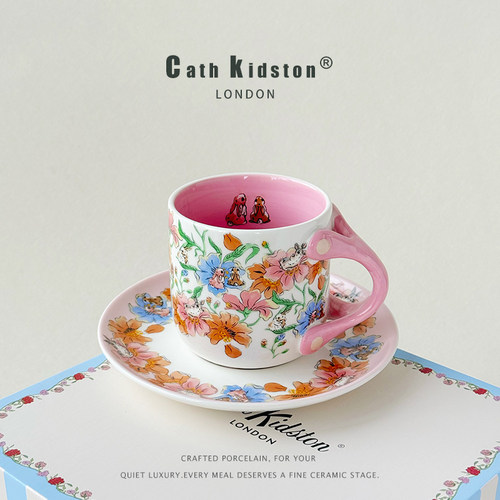 英国Cath kidston高颜值咖啡杯碟高档精致拿铁杯陶瓷绝美咖啡杯子