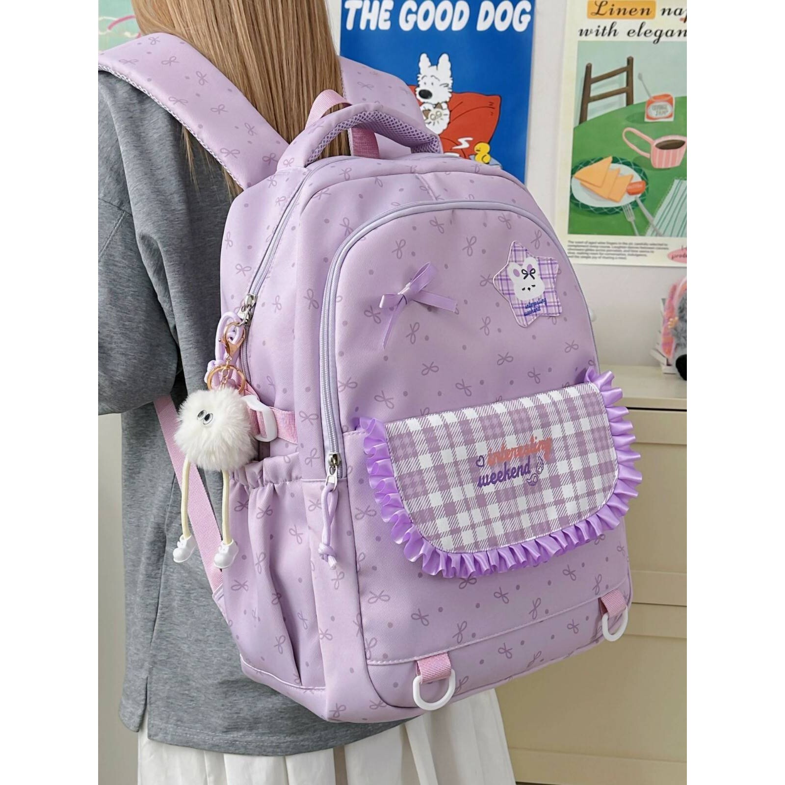 品牌卡通猫咪双肩包女学生上课出游书包大容量电脑包通勤旅行背包