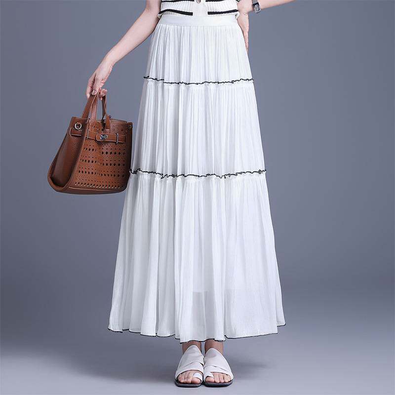 高档品牌白色长裙半身裙女春夏2026年新款高腰拼接蛋糕裙显瘦a字