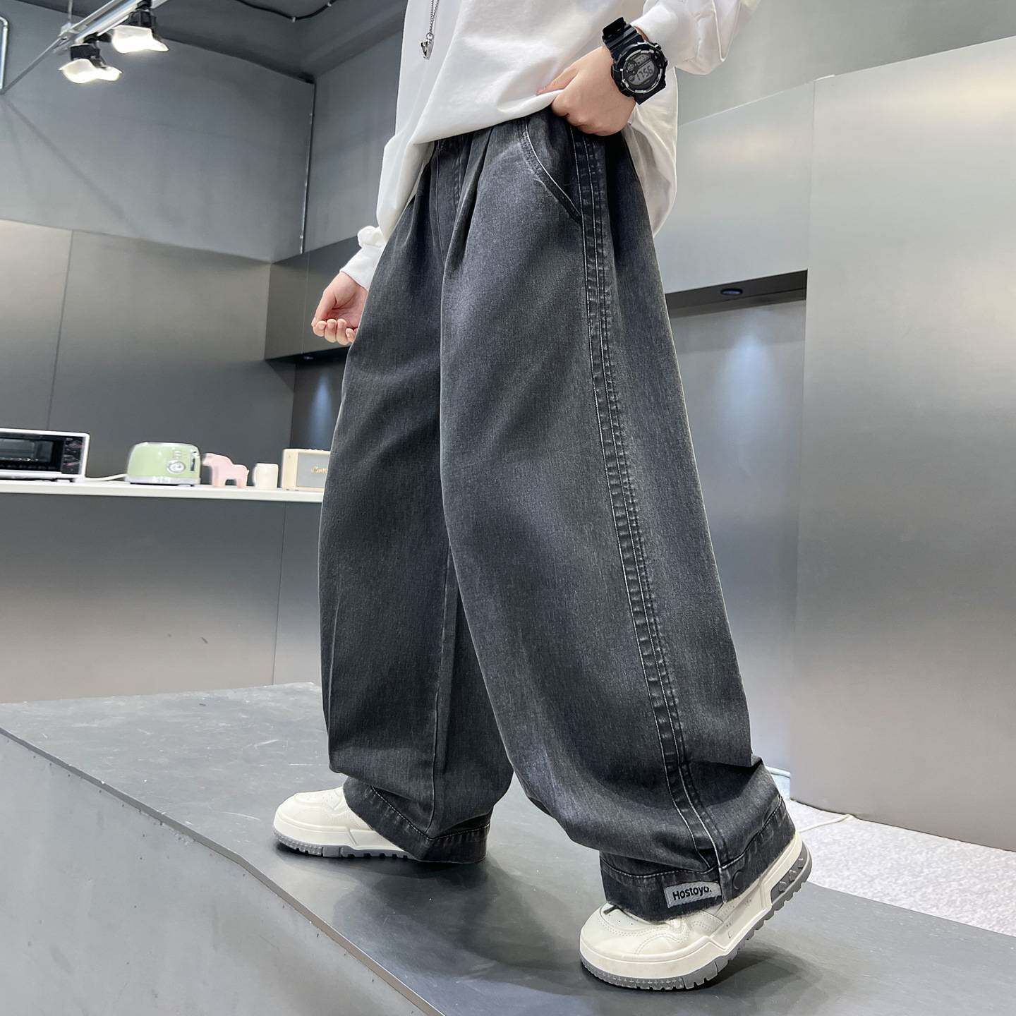 高档品牌男童棉布休闲裤子2026春秋季大儿童潮范阔腿裤男孩洋气百