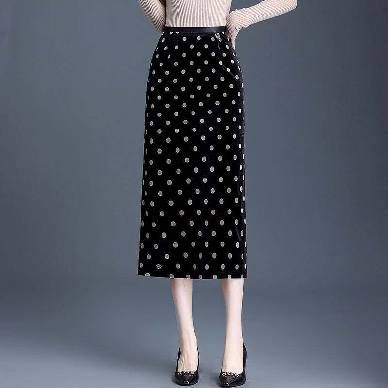 高档品牌金丝绒半身裙春季女2026新款高腰修身中长款波点包臀裙一