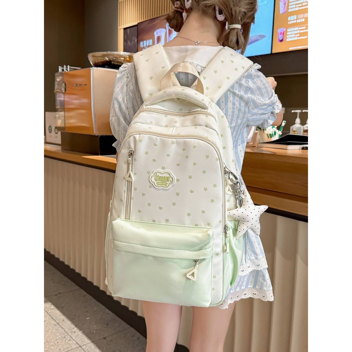 品牌奶白薄荷绿撞色高颜值初高中女生双肩包日系ins清爽甜妹轻便