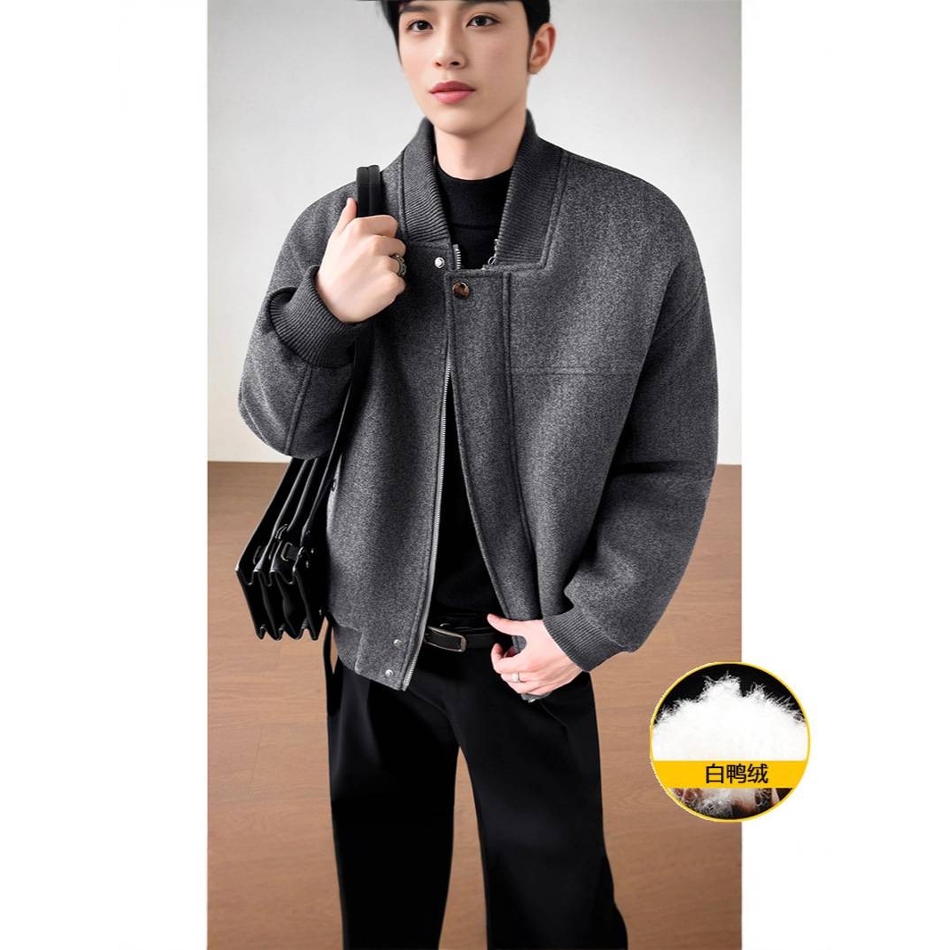 高档品牌男士棒球领毛呢羽绒服2025年冬季新款男装青少年时尚休闲