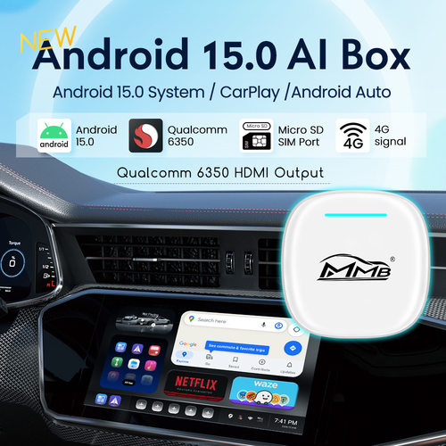 MMB无线CarPlay 盒子高通 6350八核安卓智能车机互联5G视频盒