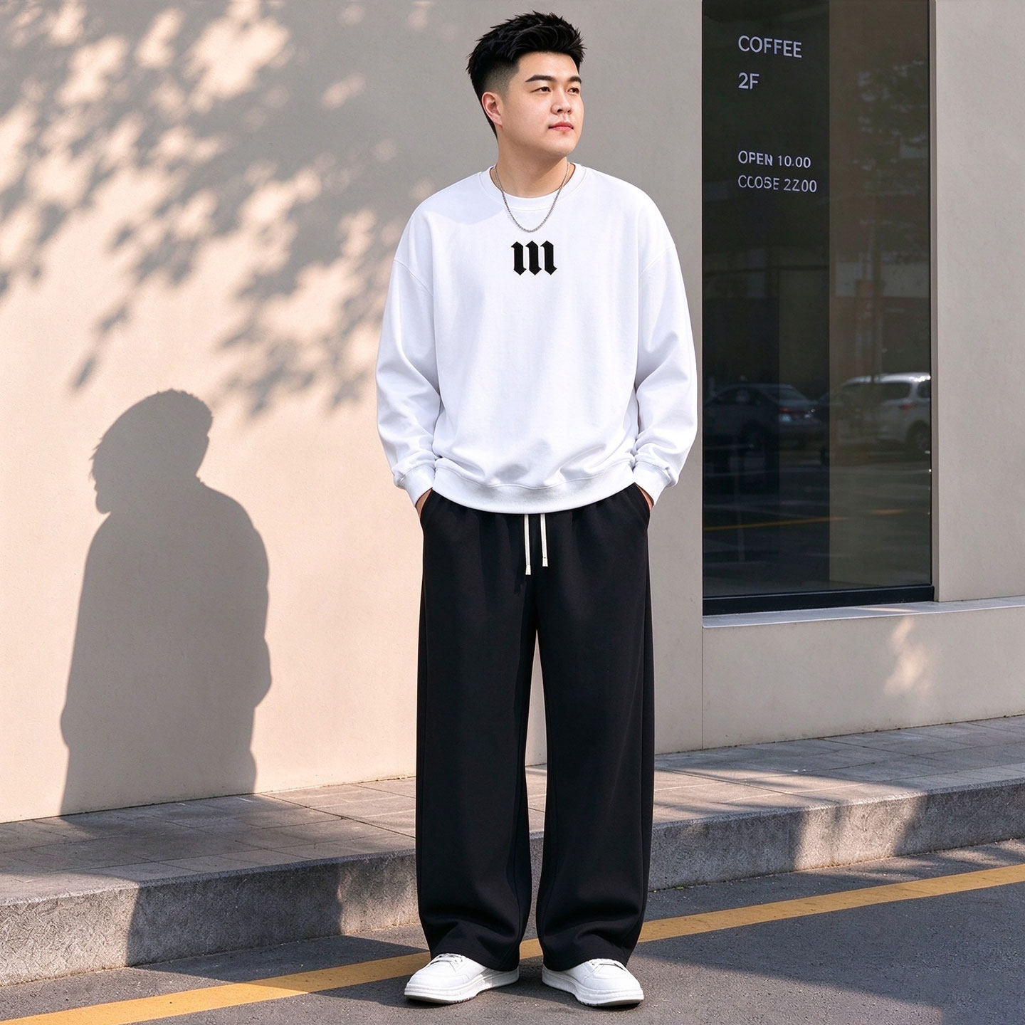 大码运动休闲卫衣套装男秋冬季胖子青少年宽松加绒直筒裤两件套潮