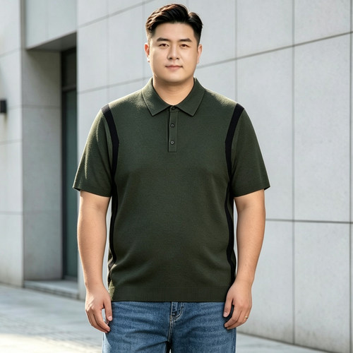 加肥加大男士休闲翻领短袖毛线衣