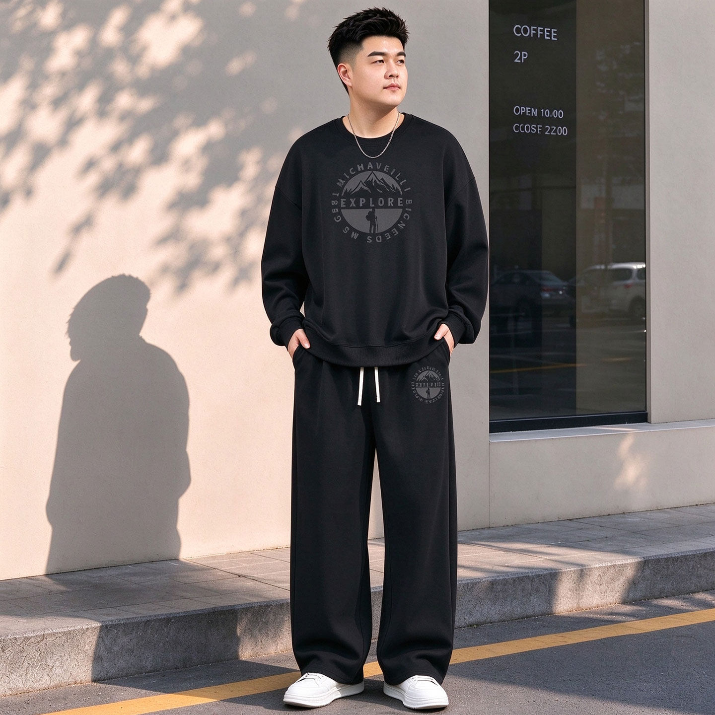 青少年胖童大码宽松休闲卫衣运动套装男秋冬新款加绒加厚卫裤男装