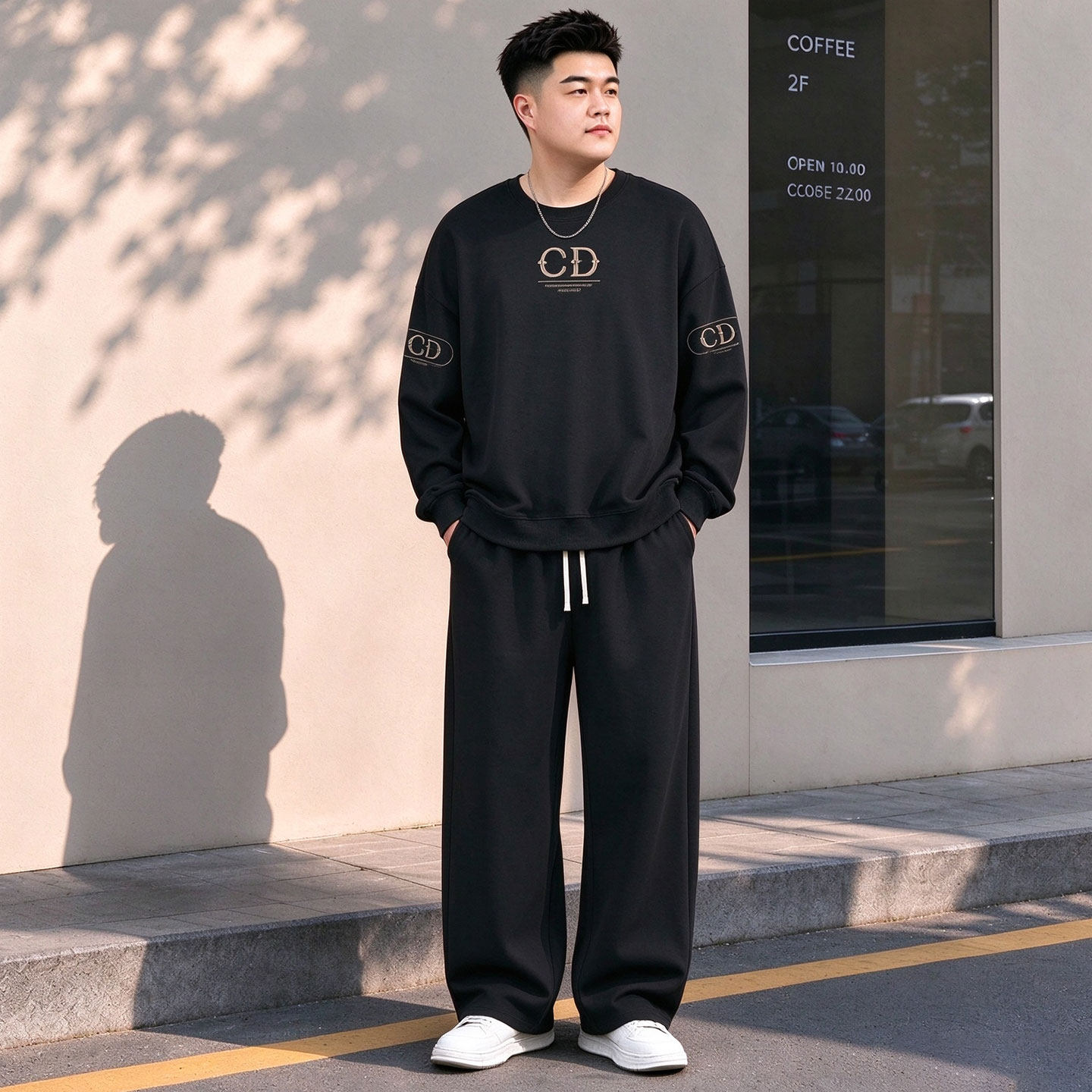 大码男士运动套装秋冬加绒加肥加大青少年休闲卫衣卫裤穿搭一整套