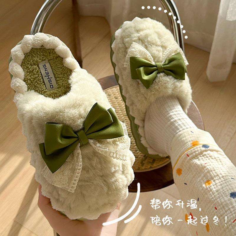 蝴蝶结防滑棉拖鞋女士2025冬季