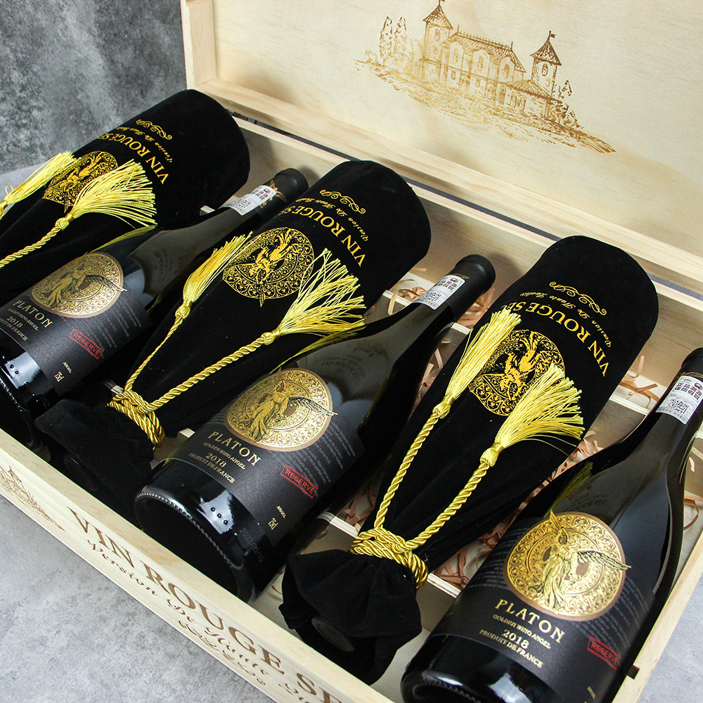 法国红酒铂尔顿绒布袋装礼盒装