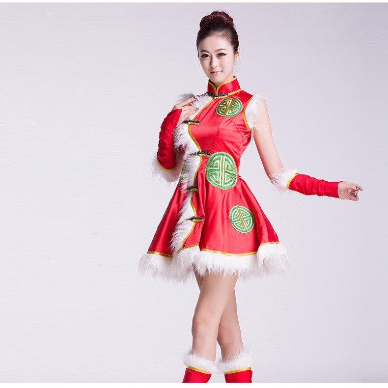 新款开门红色民族腰鼓演出服装