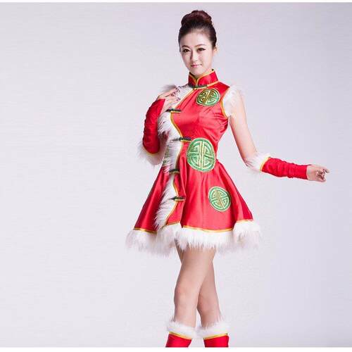 新款开门红色民族腰鼓演出服装