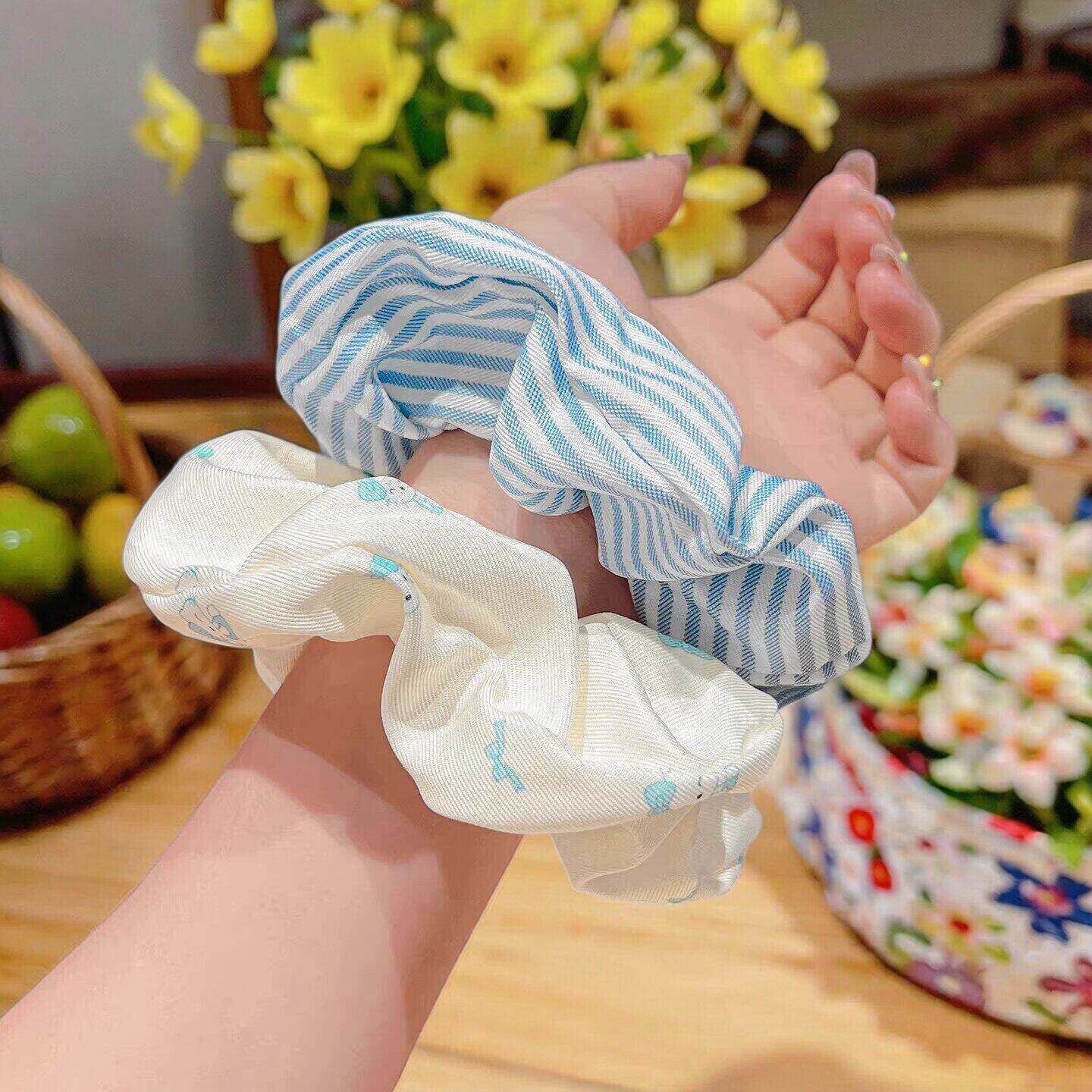 蓝白条纹猫咪小清新大肠发圈女高弹力头绳不勒头皮筋发绳发饰可爱