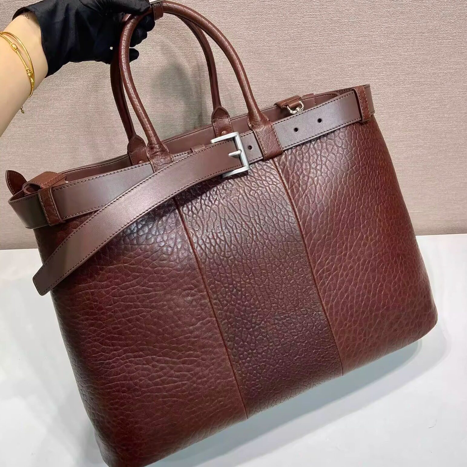 新款男士包袋特大号泡泡羊皮单肩包斜挎包手提包时尚百搭休闲48CM