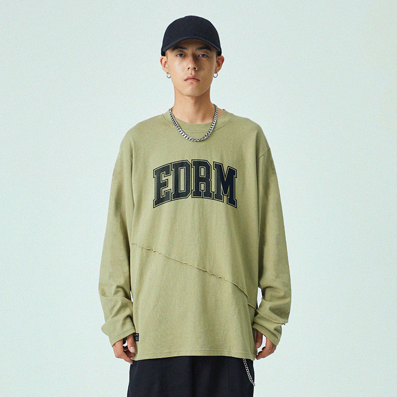 EDRM2025年春季新款美式复古字母印花长袖T恤女宽松休闲上衣