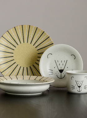 日本进口Awasaka呆萌小动物系列瓷器餐具家用美浓烧马克杯碗餐盘