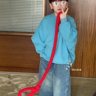 卤蛋童装·蓝色幻想曲/冬韩版宽松时髦蓝龟背长袖加绒卫衣男女童