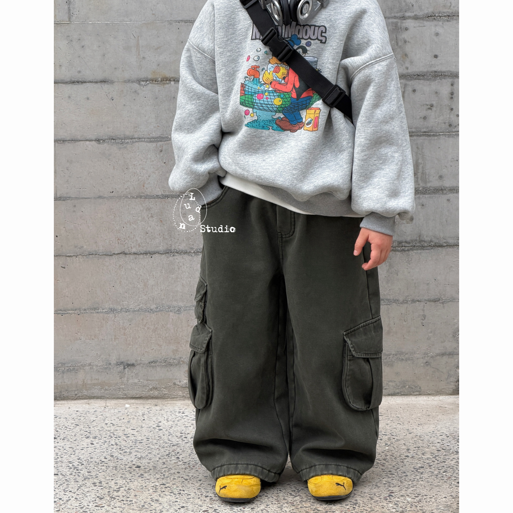 卤蛋童装·美式痞帅/冬潮酷加绒大口袋美式复古军绿色工装裤男童