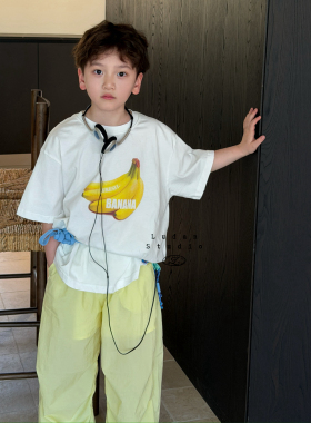 【夏】卤蛋童装.香蕉派对/夏季时髦卡通印花休闲百搭短袖男女童