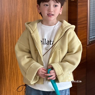 卤蛋童装·雾岛记忆/冬韩版洋气时髦黄色加绒连帽卫衣外套男女童