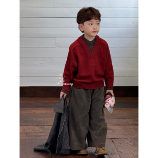 【9.11上新】卤蛋童装·云间织梦/假两件红色套头毛衣男女童25867