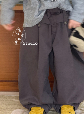 卤蛋童装：苏黎山茶/冬潮高级灰色加绒休闲长裤韩版男女童26199