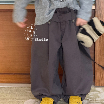 卤蛋童装：苏黎山茶/冬潮高级灰色加绒休闲长裤韩版男女童26199