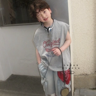 【夏】卤蛋童装.随性主义/韩时髦印花坎肩剪裁美式背心灰色男女童