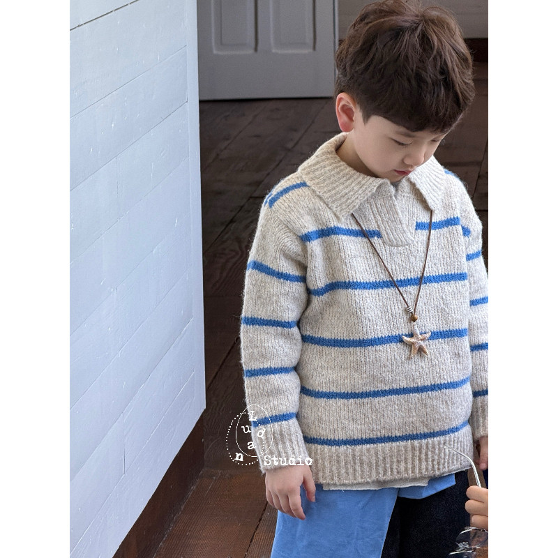 卤蛋童装·好穿top/ 秋冬时髦洋气条纹毛衣蓝灰米色男女童针织衫,童装/婴儿装/亲子装,毛衣/针织衫,淘宝优惠券,粉丝福利购,淘宝优惠卷