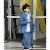时髦蓝色西装 春款 套装 短袖 直筒男女童 卤蛋童装 韩版 ·老钱解构感