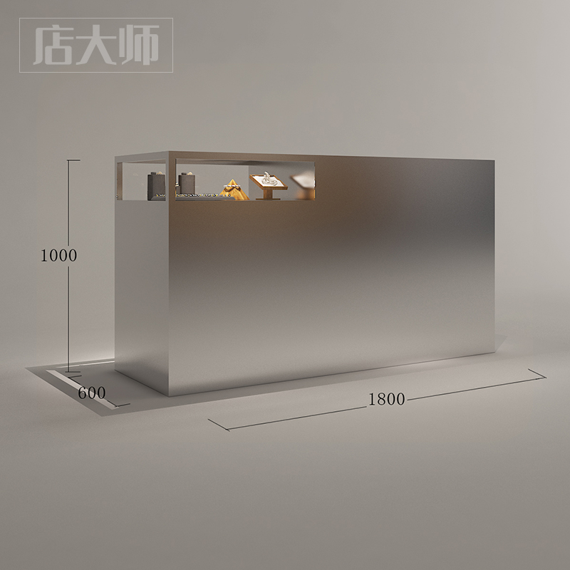 网红潮店不锈钢吧台服装店珠宝饰品柜收银台带玻璃展示柜一体抽拉