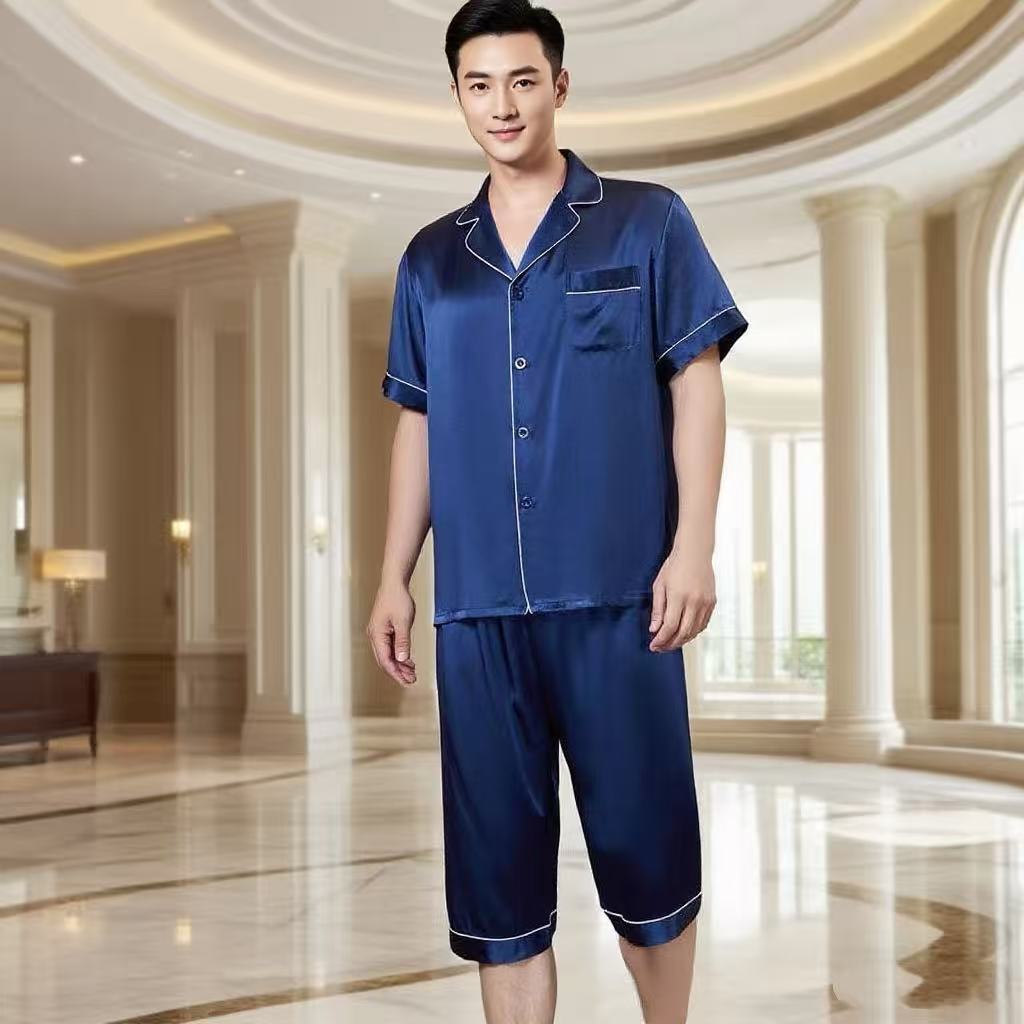 52桑蚕丝睡衣男士短袖短裤真丝睡衣/家居服套装